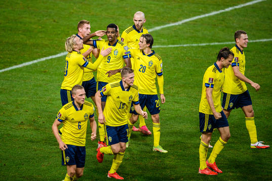 Alexander Isak of Sweden celebrates aftwer scoring 2-0