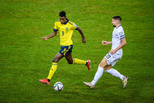 Alexander Isak of Sweden and Ibrahim Dresevic of Kosovo