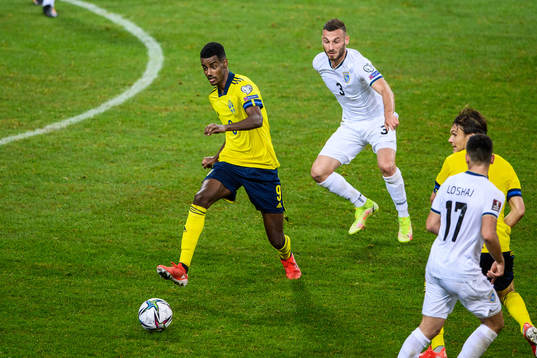 Alexander Isak of Sweden and Fidan Aliti of Kosovo