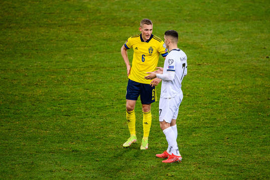 Ludwig Augustinsson of Sweden and Milot Rashica of Kosovo