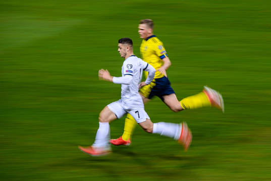 Milot Rashica of Kosovo and Joakim Nilsson of Sweden