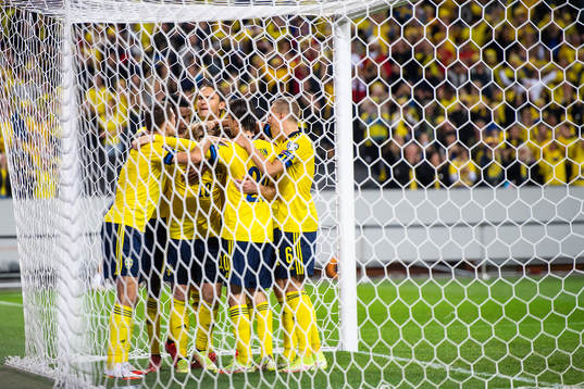 Emil Forsberg of Sweden celebrates
