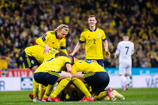 Alexander Isak and Emil Forsberg of Sweden celebrate