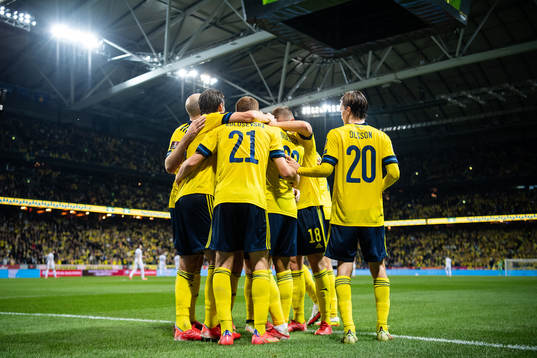 Robin Quaison, Dejan Kulusevski and Kristoffer Olsson of