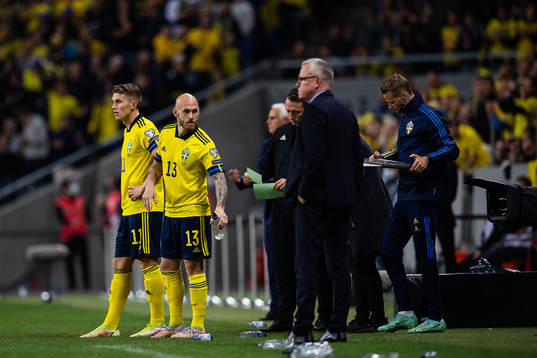Viktor Gyökeres and Magnus Eriksson of Sweden