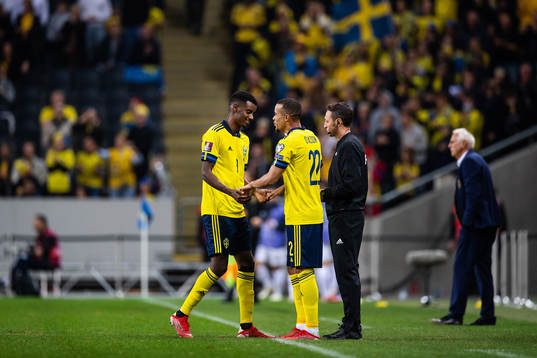 Alexander Isak and Robin Quaison of Sweden