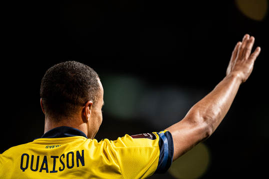 Robin Quaison of Sweden celebrate his 3-0 goal