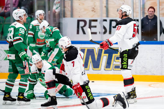 Rögles Ryan McKiernan och Malmö Redhawks Emil Sylvegård