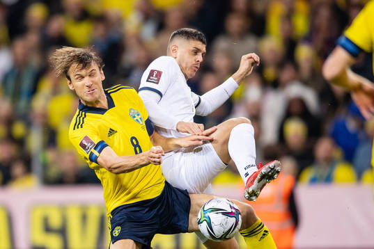 Albin Ekdal of Sweden and of Kosovo Milot Rashica