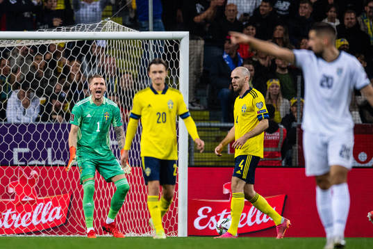 goalkeeper Robin Olsen of Sweden reacts