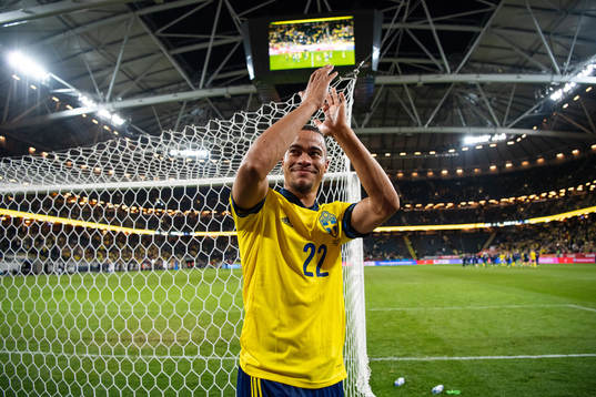 Robin Quaison of Sweden celebrates