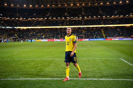Robin Quaison of Sweden celebrates