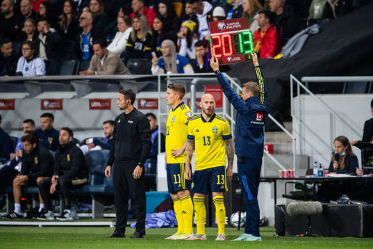 Viktor Gyökeres and Magnus Eriksson of Sweden