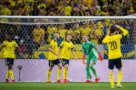 goalkeeper Robin Olsen of Sweden reacts
