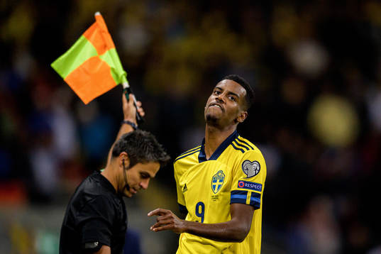 Alexander Isak of Sweden reacts