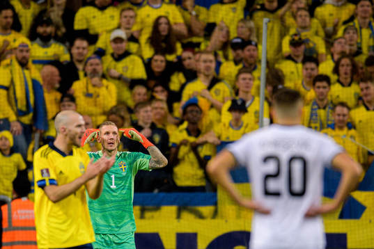 Goalkeeper Robin Olsen of Sweden reacts