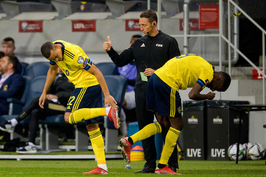 Alexander Isak of Sweden is substituted by Robin Quaison