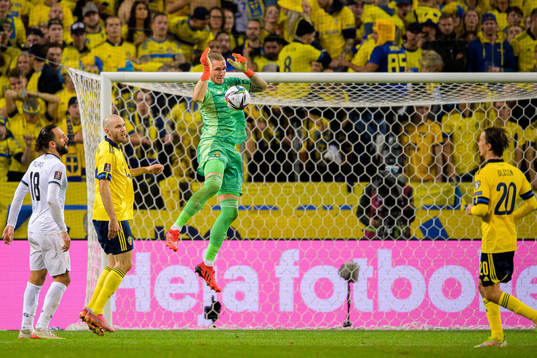 Goalkeeper Robin Olsen of Sweden with a save