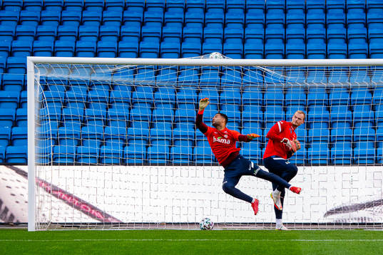 Goalkeepers Sten Grytebust and Viljar Myhra of the