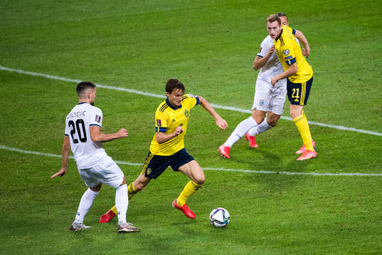 Ibrahim Dresevic of Kosovo and Albin Ekdal and Dejan