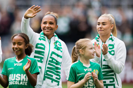 Hammarbys Madelen Janogy och Emma Jansson innan
