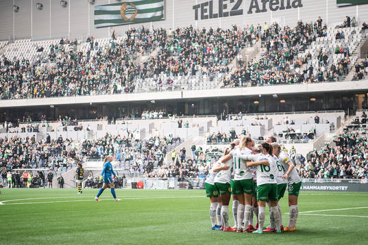 Hammarbys spelare jublar med Madelen Janogy