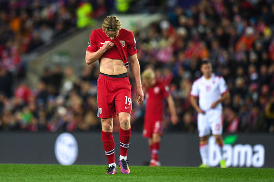 Kristian Thorstvedt of Norway looks dejected