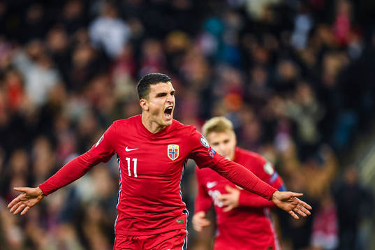 Mohamed Elyounoussi of Norway celebrates the 1-0 goal