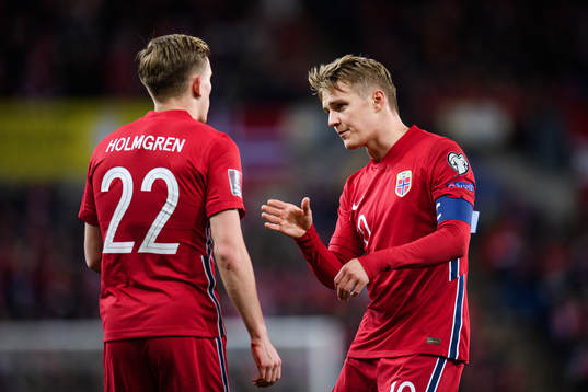 Marcus Holmgren Pedersen and Martin Ødegaard of Norway
