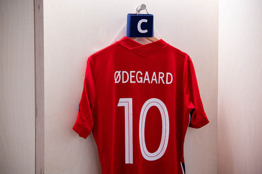 The kit of Martin Ødegaard of Norway in the dressing room