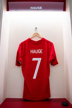 The kit of Jens Petter Hauge of Norway in the dressing room