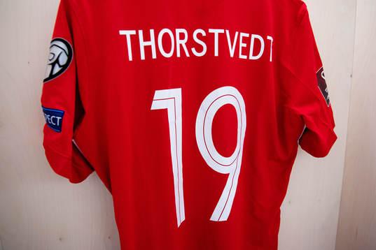 The kit of Kristian Thorstvedt of Norway in the dressing