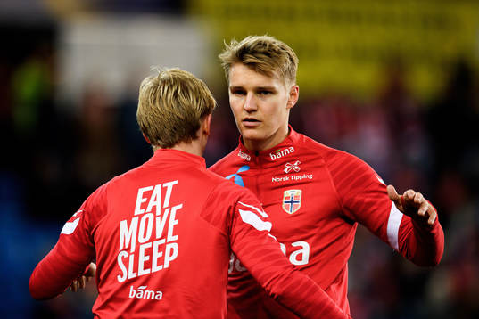 Mats Møller Dæhli and Martin Ødegaard of Norway