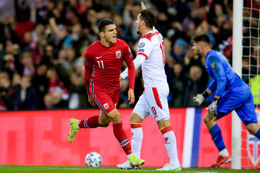 Mohamed Elyounoussi of Norway celebrates the 1-0 goal