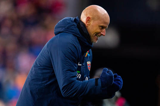 Ståle Solbakken, head coach of Norway, celebrates