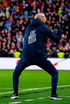 Ståle Solbakken, head coach of Norway, celebrates at the