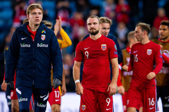 Jens Petter Hauge and Veton Berisha of Norway