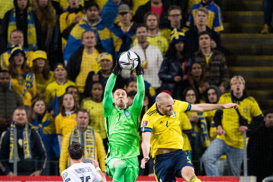 Goalkeeper Odisseas Vlachidimos of Greece and Marcus
