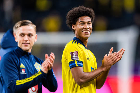Jens-Lys Cajuste of Sweden celebrates