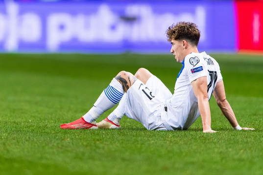 Kostas Tsimikas of Greece looks dejected