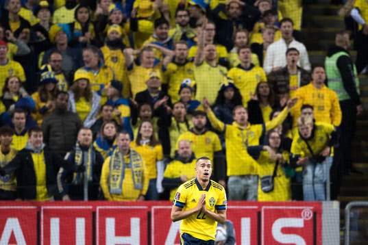 Robin Quaison of Sweden reacts