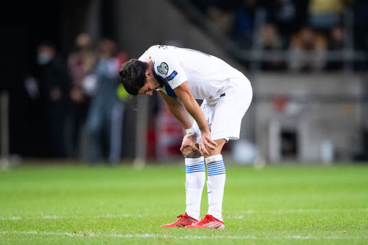 Thanasis Androutsos of Greece looks dejected