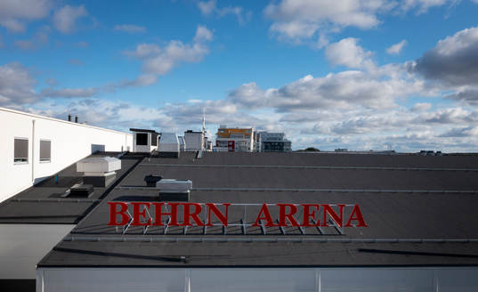 Drönarvy på Behrn Arena