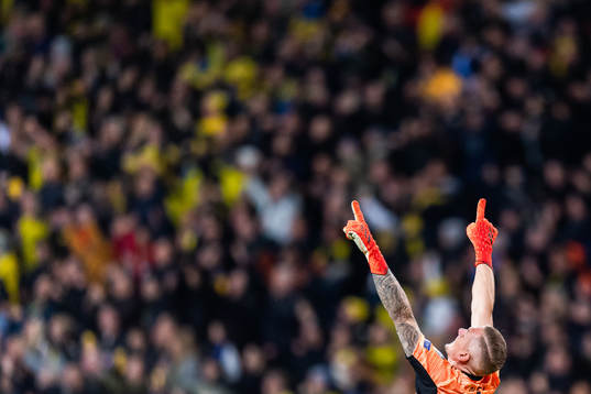 Goalkeeper Robin Olsen of Sweden celebrates
