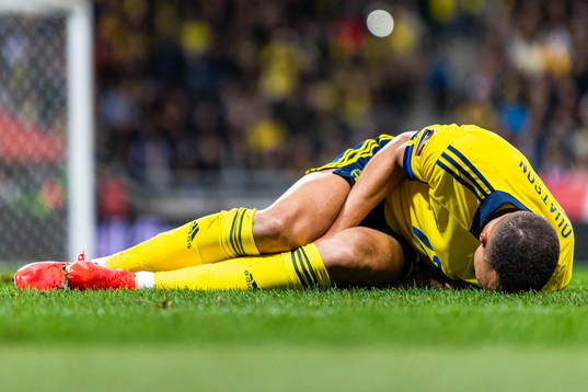 Robin Quaison of Sweden in pain