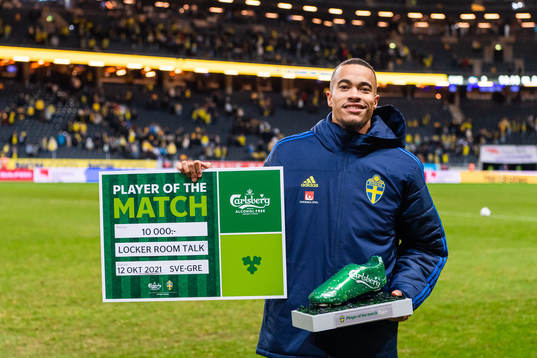 Robin Quaison of Sweden is awarded Player of the Match and
