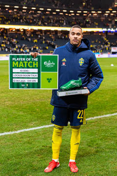 Robin Quaison of Sweden is awarded Player of the Match and