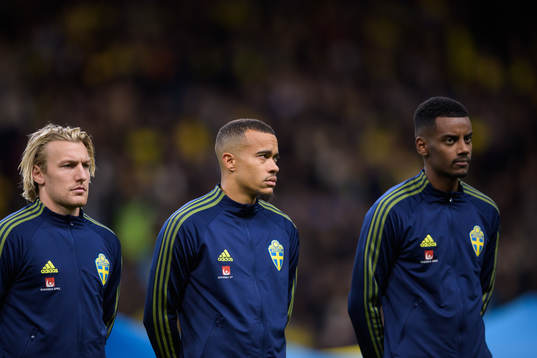 Emil Forsberg, Robin Quaison and Alexander Isak of Sweden