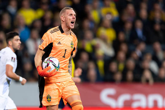 Goalkeeper Robin Olsen of Sweden reacts