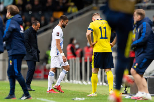 Pantelis Hatzidiakos of Greece leaves the pitch